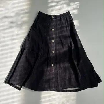 타임 포스트모던 한섬 21년 신형 진주 버튼 플레어 데님 스커트 2
