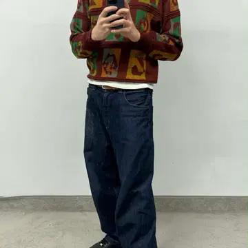 [M] Japanese vintage 90s 울 자카드 크루넥 니트 스웨 2