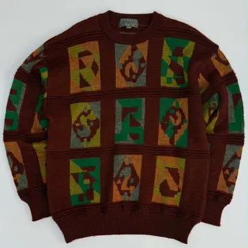 [M] Japanese vintage 90s 울 자카드 크루넥 니트 스웨 3