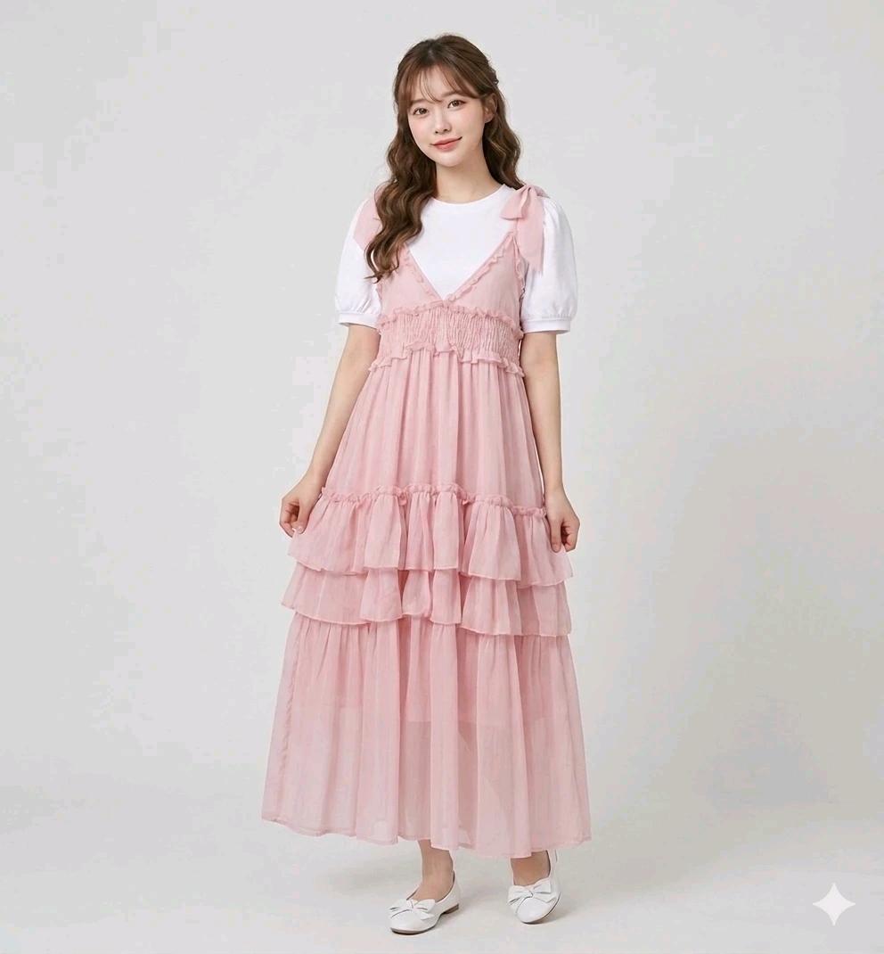 핑크 쉬폰 풍성 프릴 공주님 원피스 임부복 원피스 2