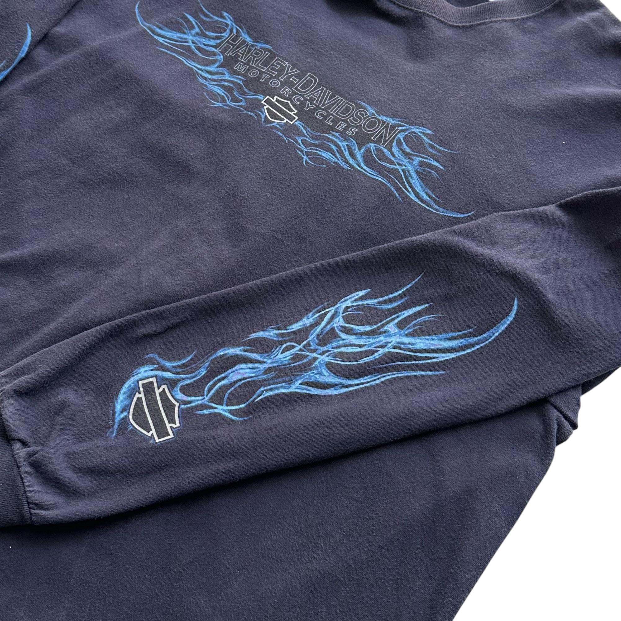 [110] Harley Davidson Blue Flame Long Sleeve 11