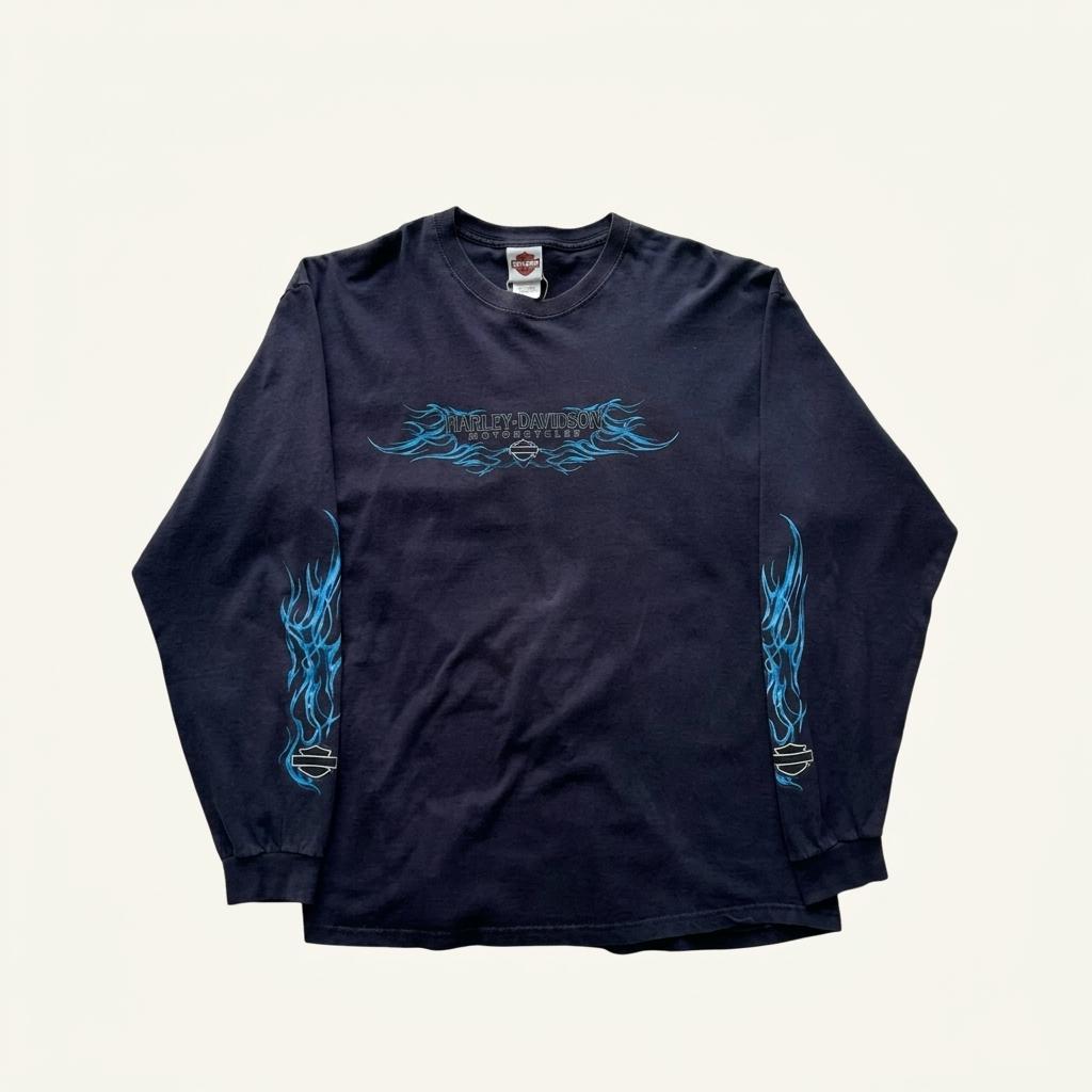 [110] Harley Davidson Blue Flame Long Sleeve 1