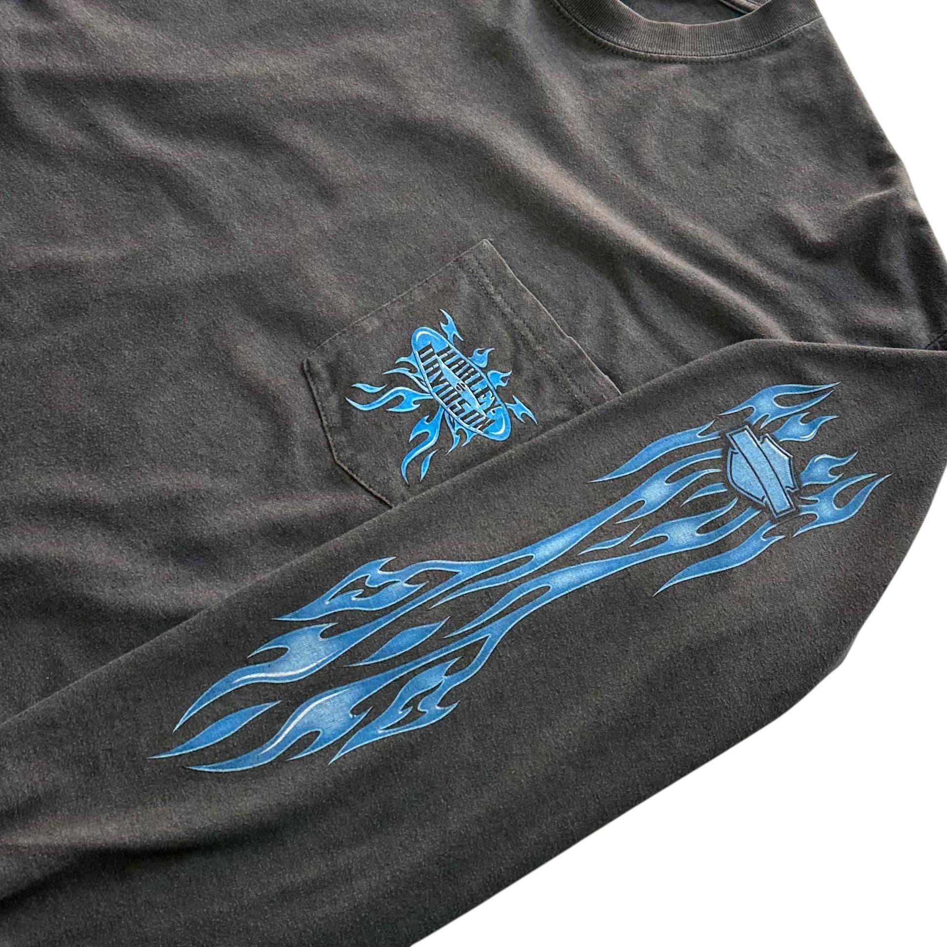 [100] Harley Davidson Blue Flame Long Sleeve 11