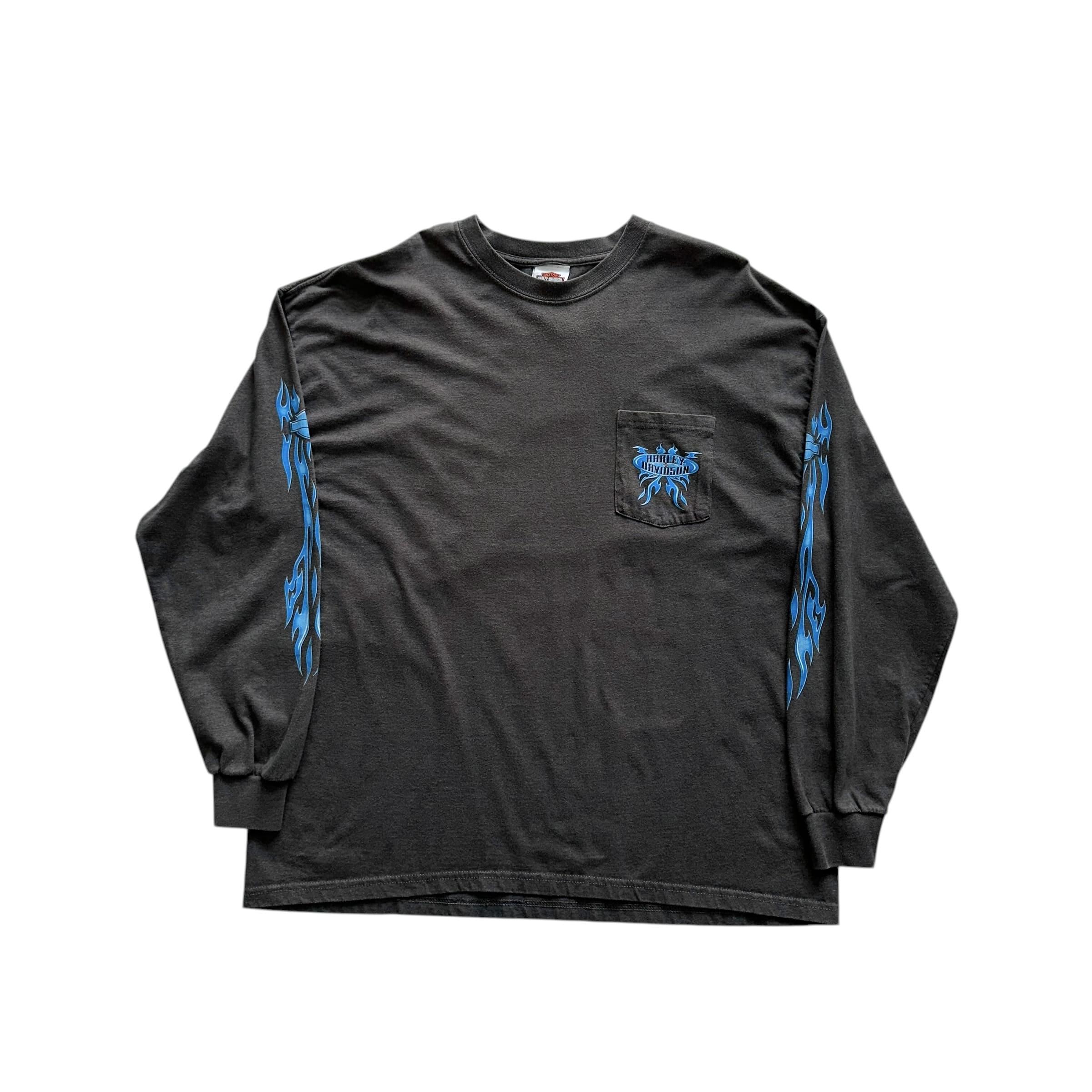 [105] Harley Davidson Blue Flame Long Sleeve 8