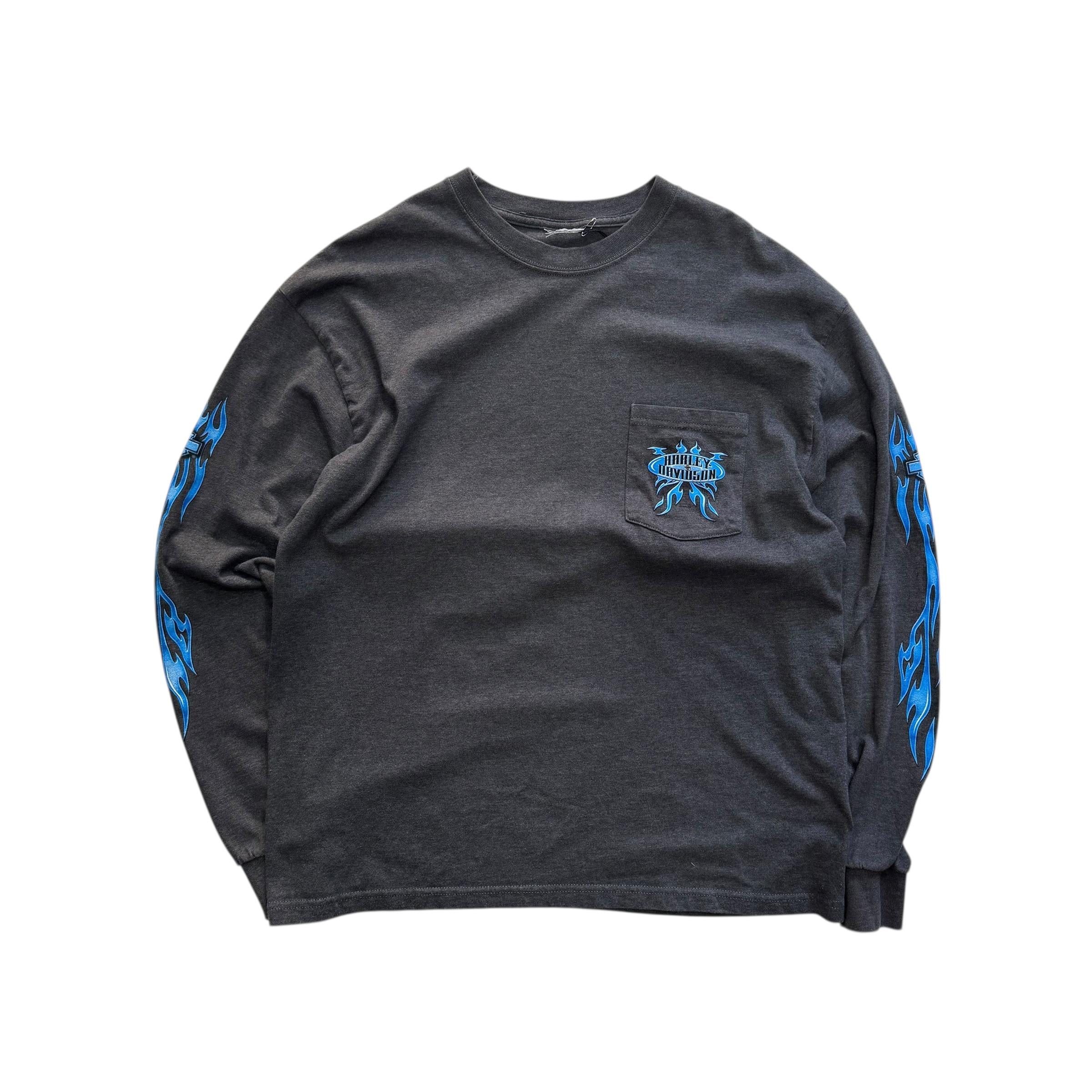 [98] Harley Davidson Blue Flame Long Sleeve 6