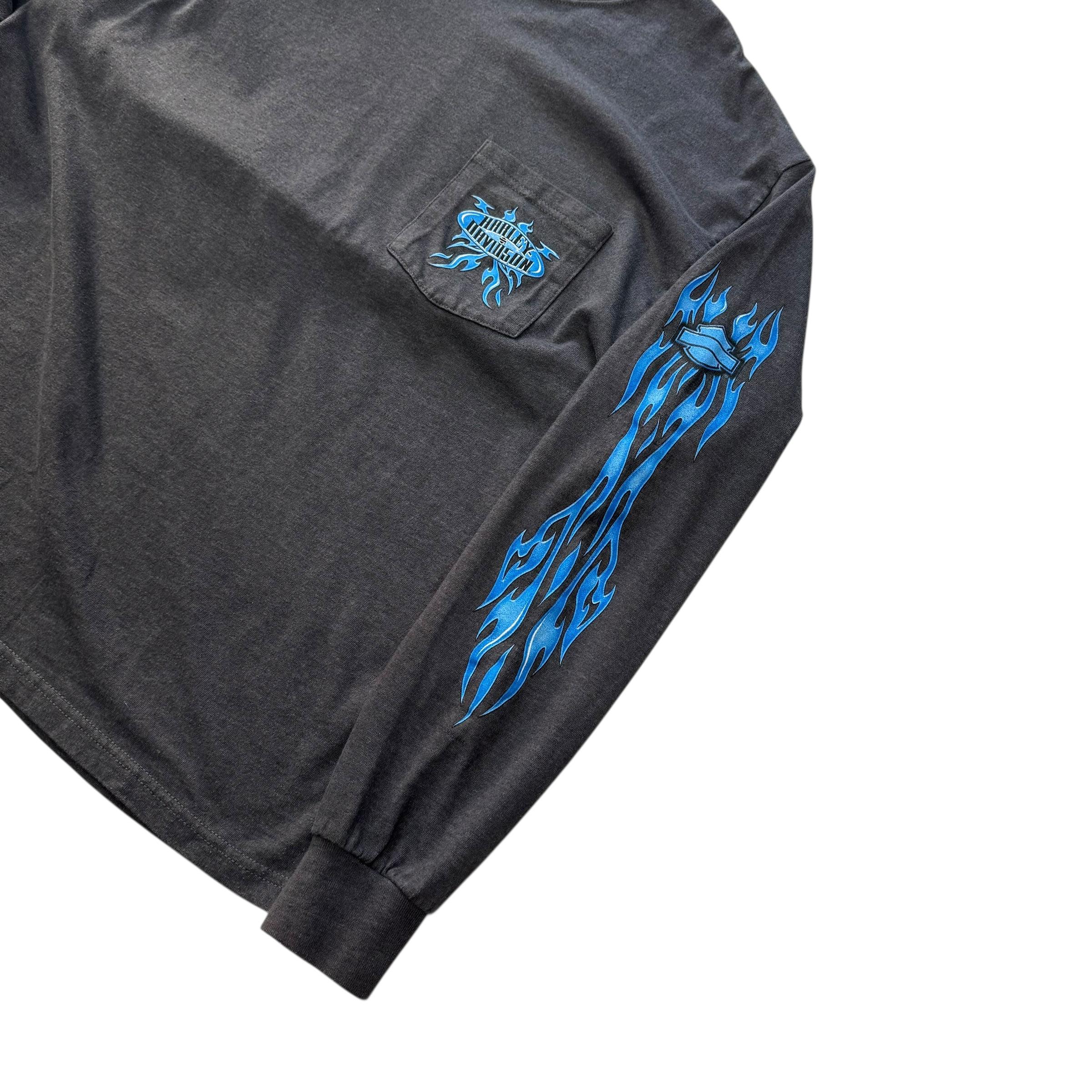 [98] Harley Davidson Blue Flame Long Sleeve 8