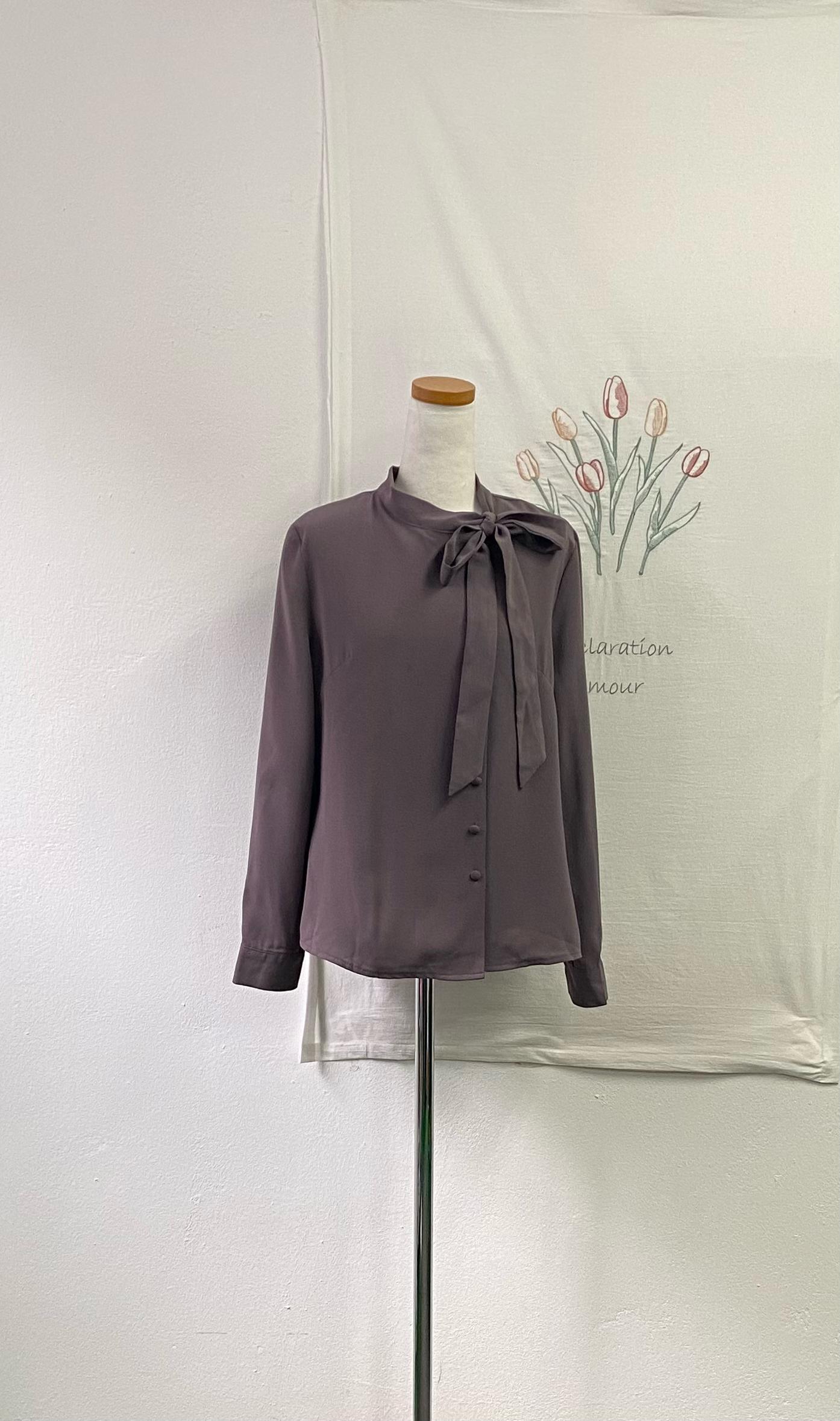 옆라인 포인트 리본 쉬폰 블라우스  230 2