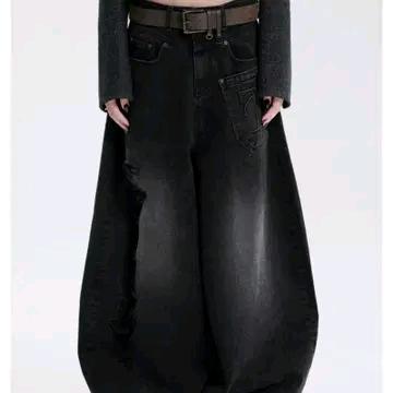 트리밍버드 벌룬핏 데미지 데님 팬츠 블랙 2