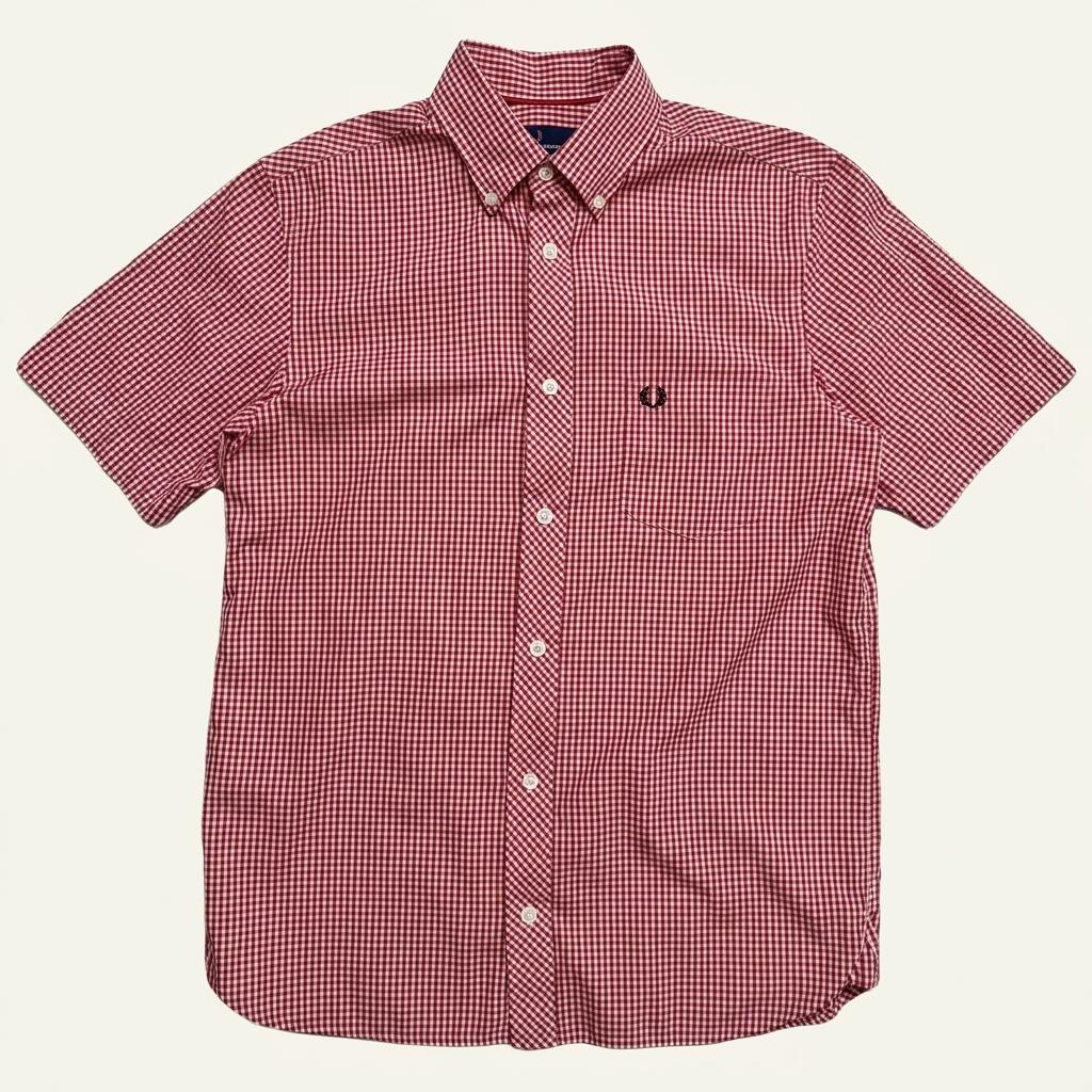 FRED PERRY 깅엄 반팔 셔츠 S 1