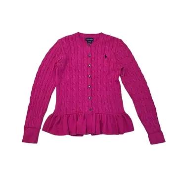 Ralph Lauren 폴로 랄프로렌 핑크 꽈배기 프릴 가디건 2
