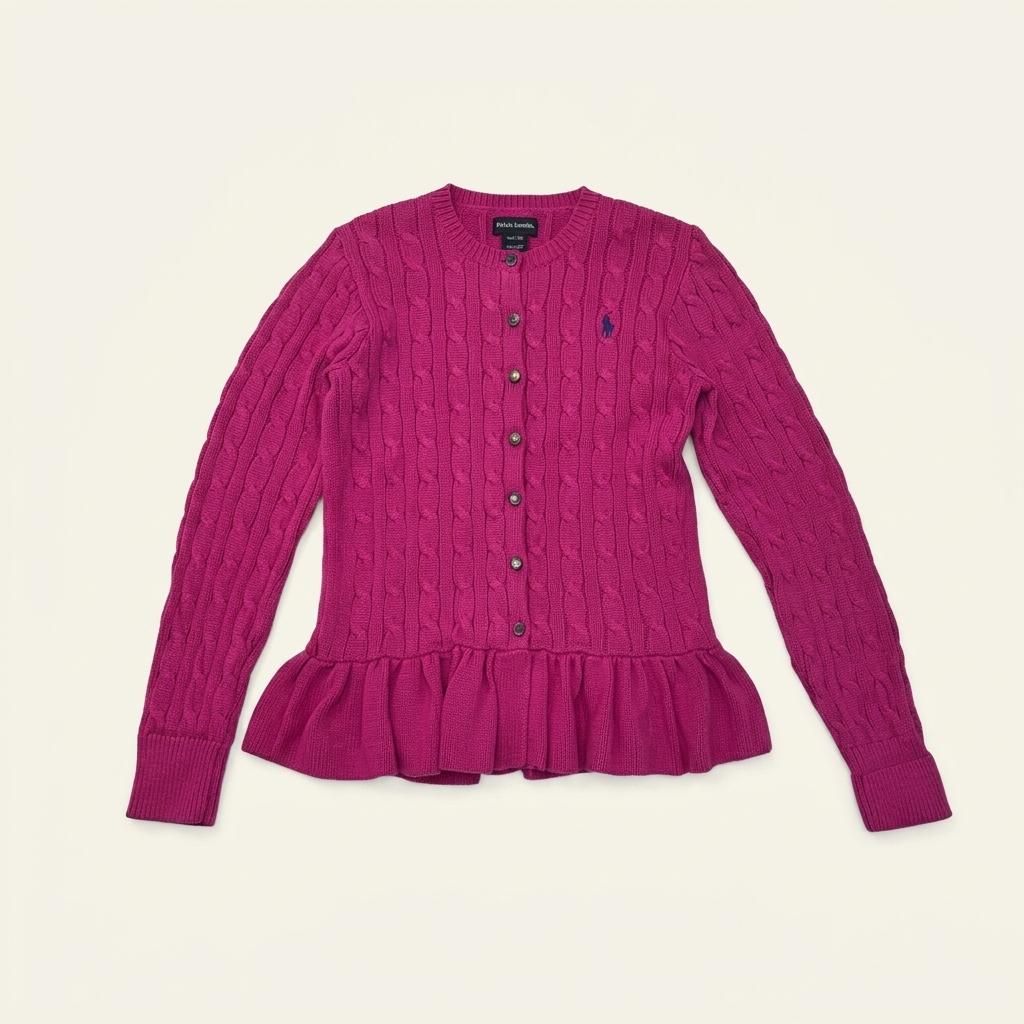 Ralph Lauren 폴로 랄프로렌 핑크 꽈배기 프릴 가디건 1