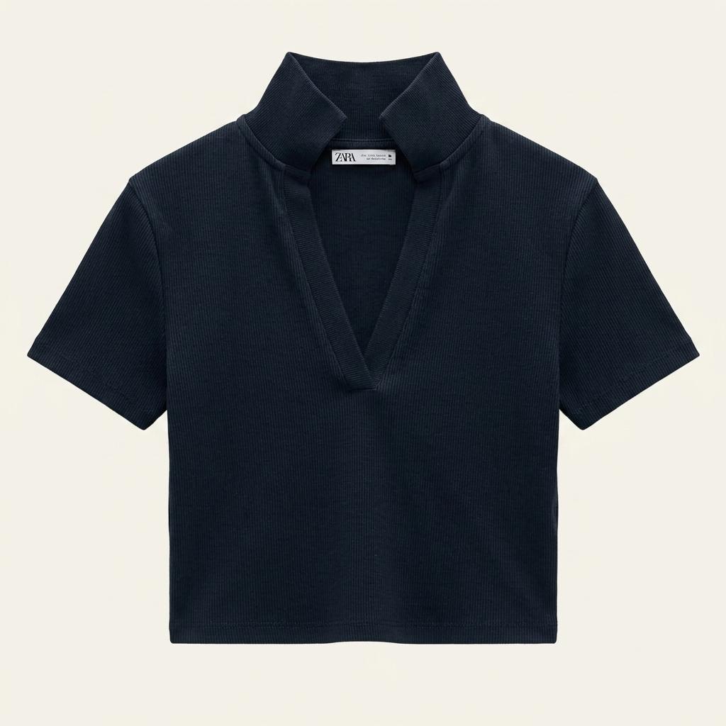 ZARA 자라 골지 반팔 칼라 티셔츠 1