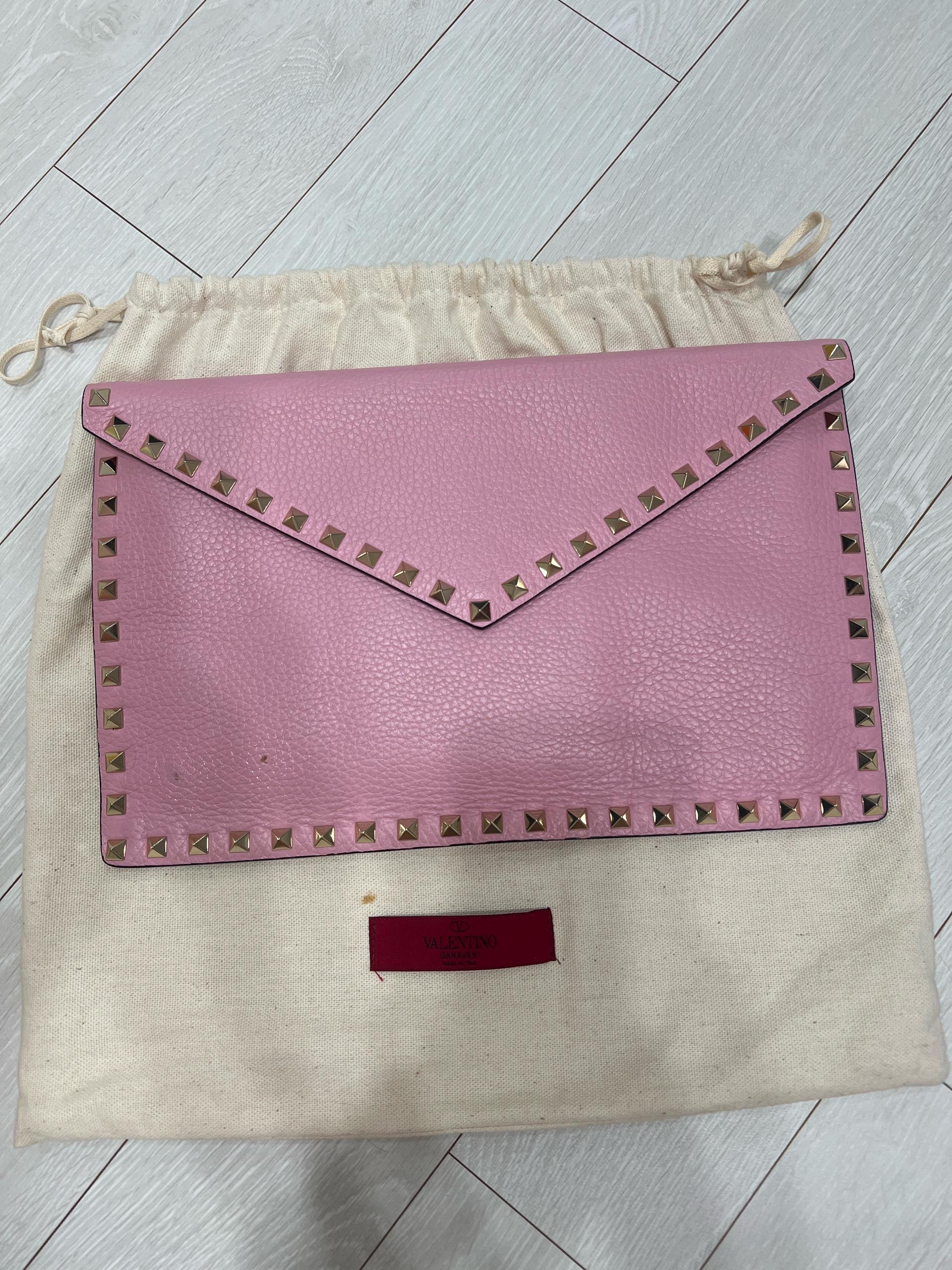 발렌티노 락스터드 가죽 클러치 핑크 7