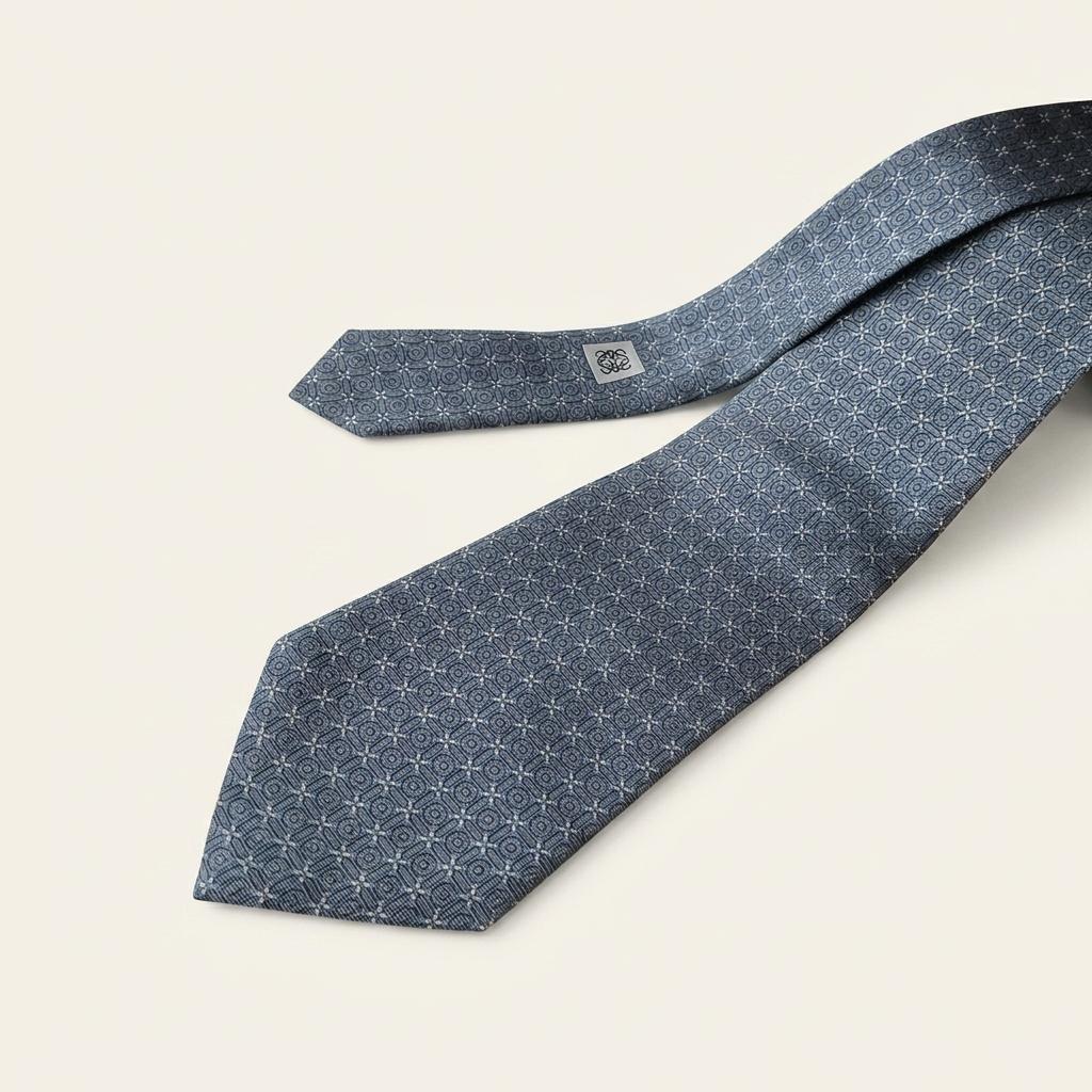 LOEWE 로에베 블루 기하 패턴 넥타이 9cm A+~A등급 E1162 1