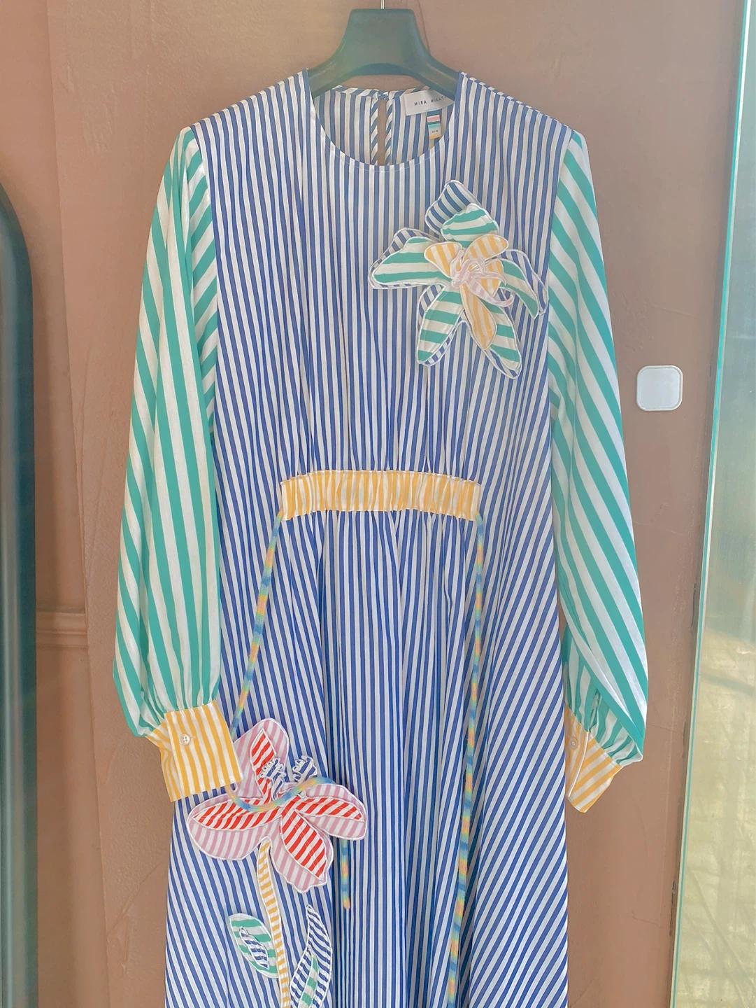Mira Mikati 미라 미카티 스트라이프 아플리케 플라워 원피스 새제품 3
