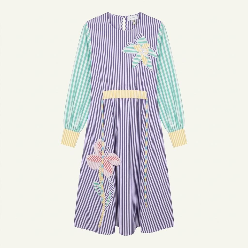 Mira Mikati 미라 미카티 스트라이프 아플리케 플라워 원피스 새제품