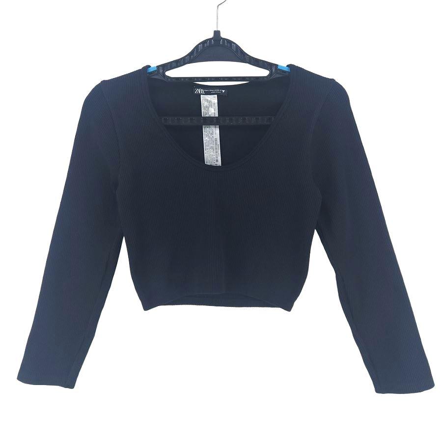[여SM]ZARA 블랙 골지 크롭 티셔츠 2