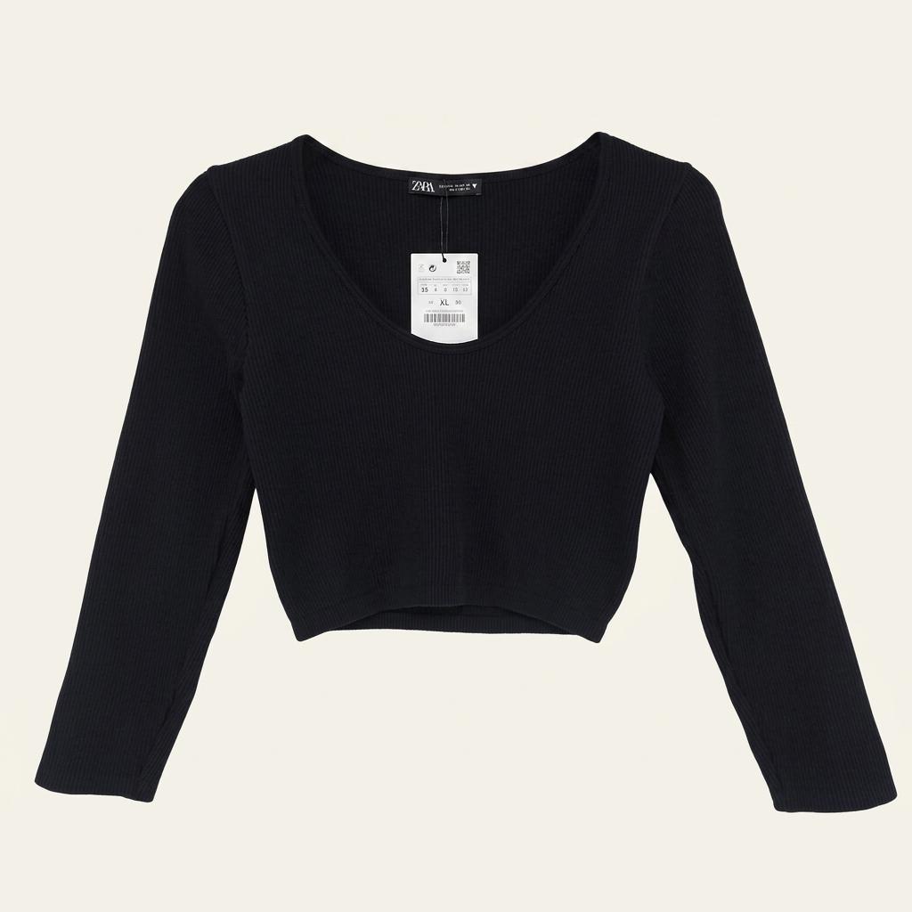 [여SM]ZARA 블랙 골지 크롭 티셔츠 1
