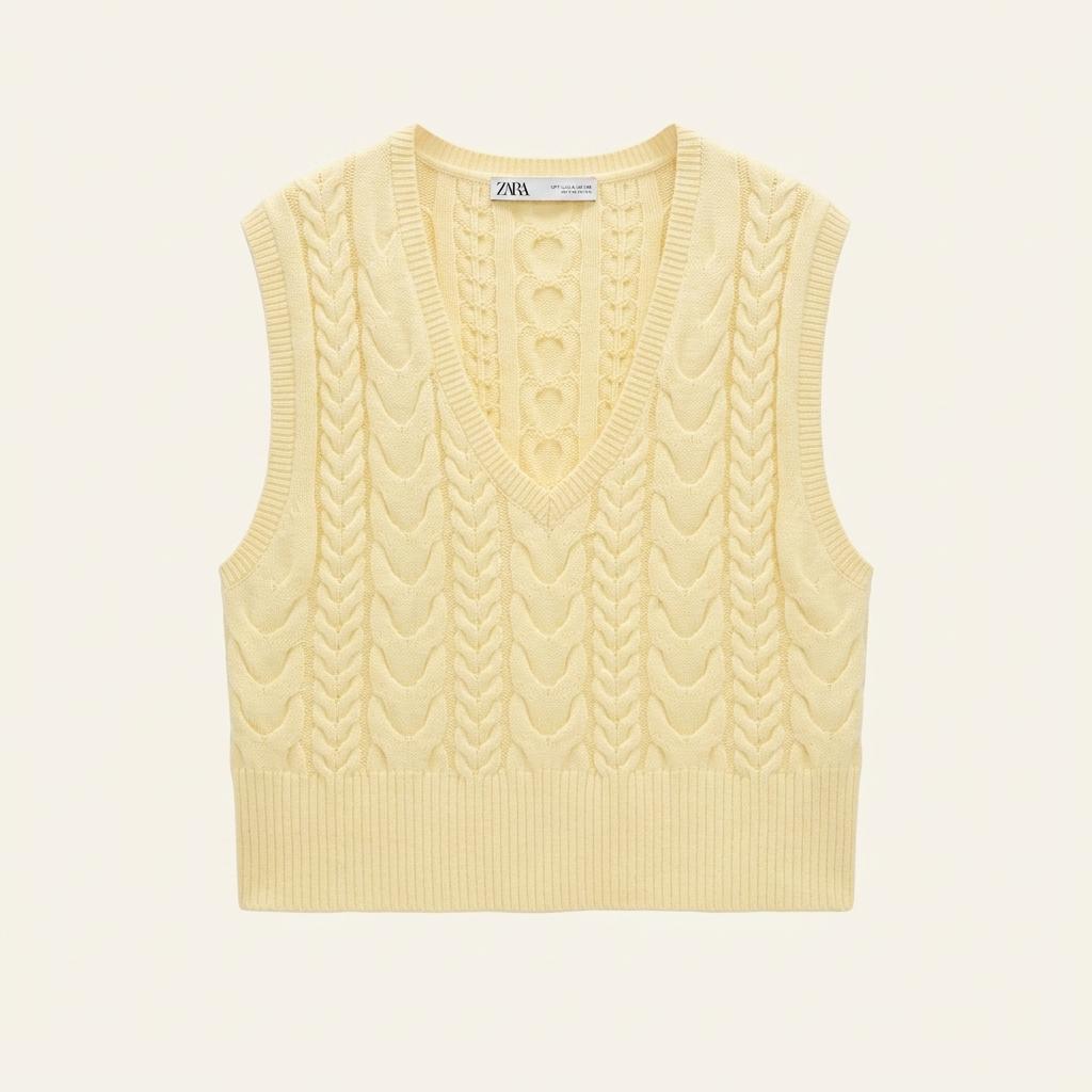 [여S]ZARA 옐로우 케이블 니트 조끼 1