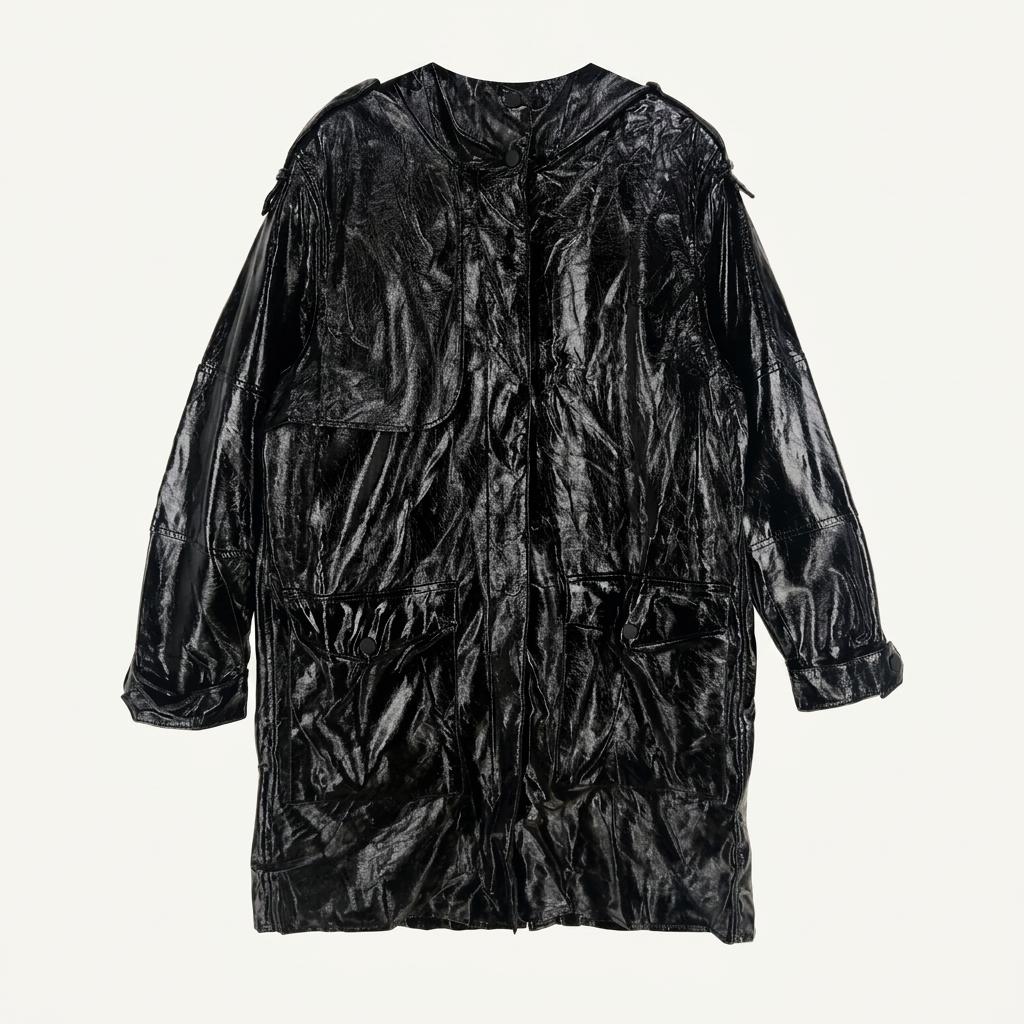 [여SM]ZARA 유광 인조가죽 후드 코트 1