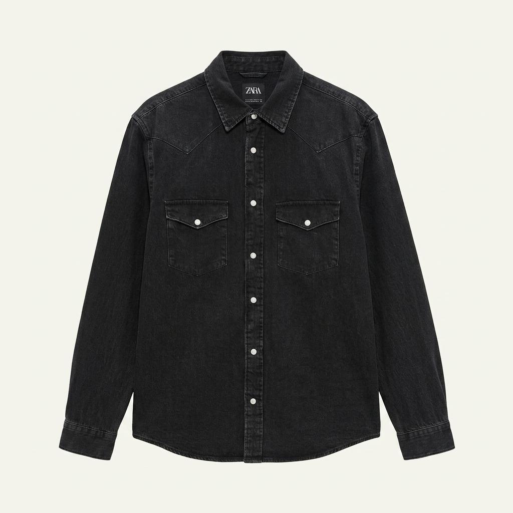 [남M]ZARA 흑청 스냅버튼 데님 셔츠 1