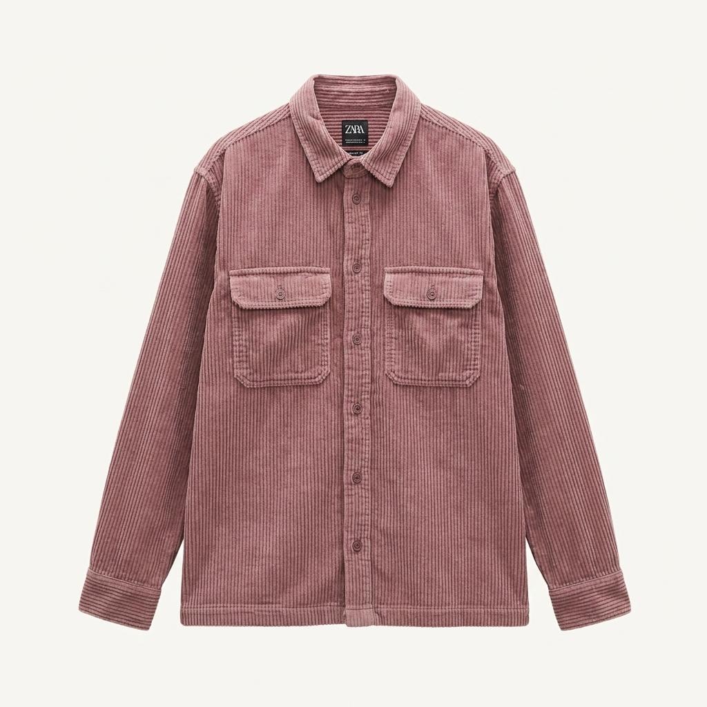[남XL]ZARA 다크핑크 코듀로이 셔츠 1