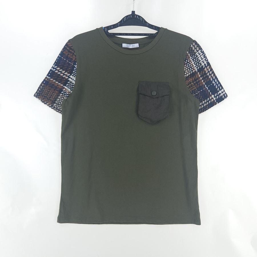 [여S]ZARA 카키 니트배색 포켓 반팔티 2