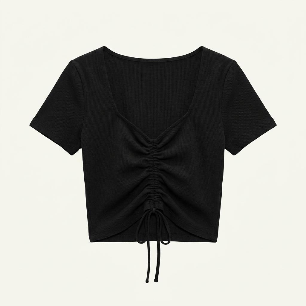 [여L]ZARA 골지 셔링 크롭 반팔티 1