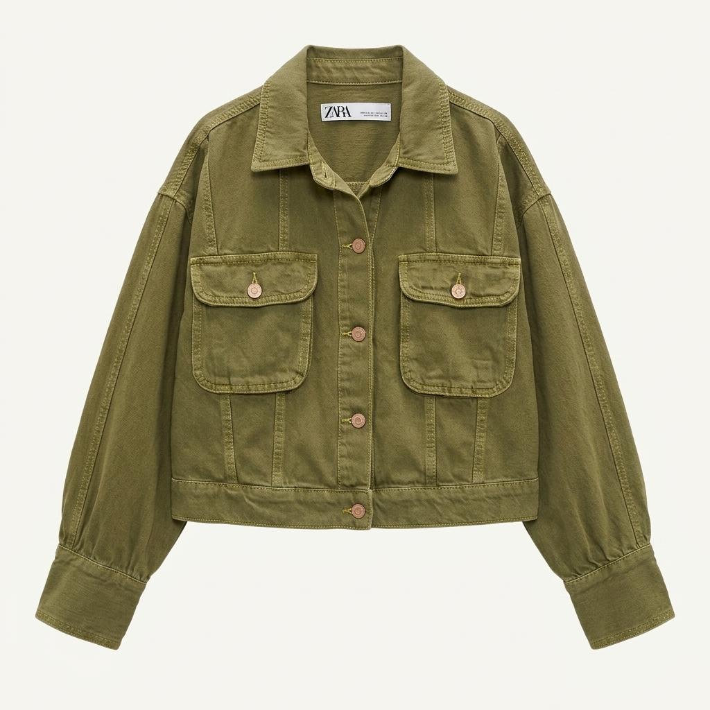 [여XS]ZARA 카키 크롭 데님 자켓 1
