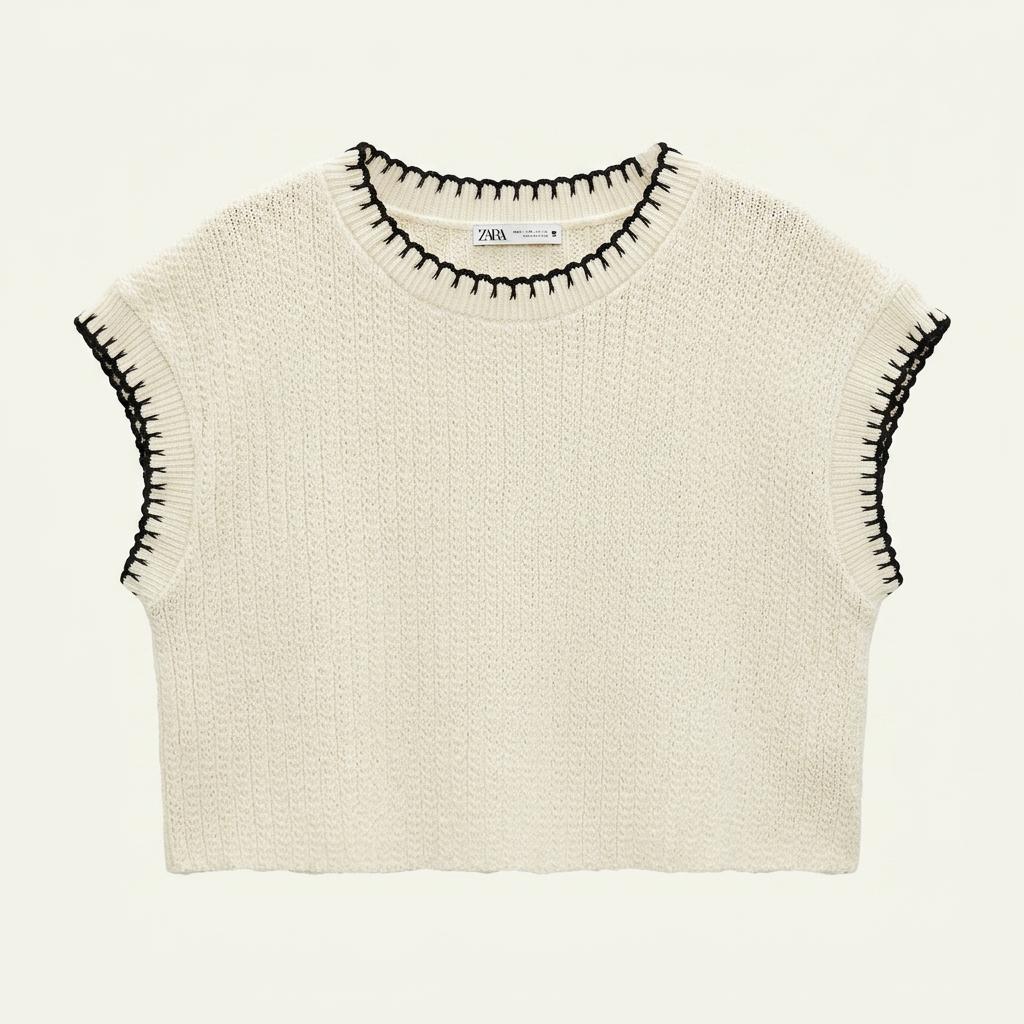 [여L]ZARA 아이보리 코튼혼방 크롭 니트 조끼 1