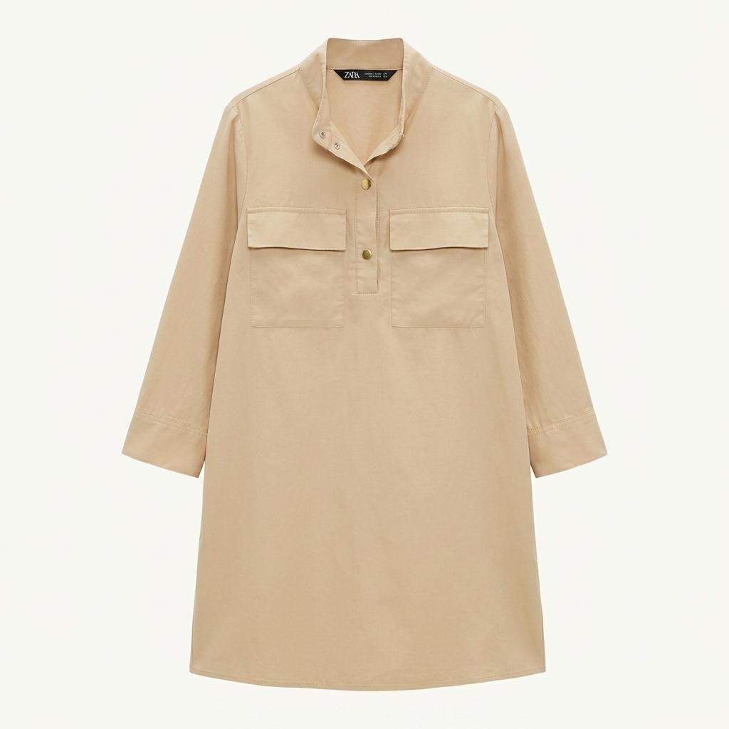 [여S]ZARA 베이지 라이오셀혼방 카라 원피스 1