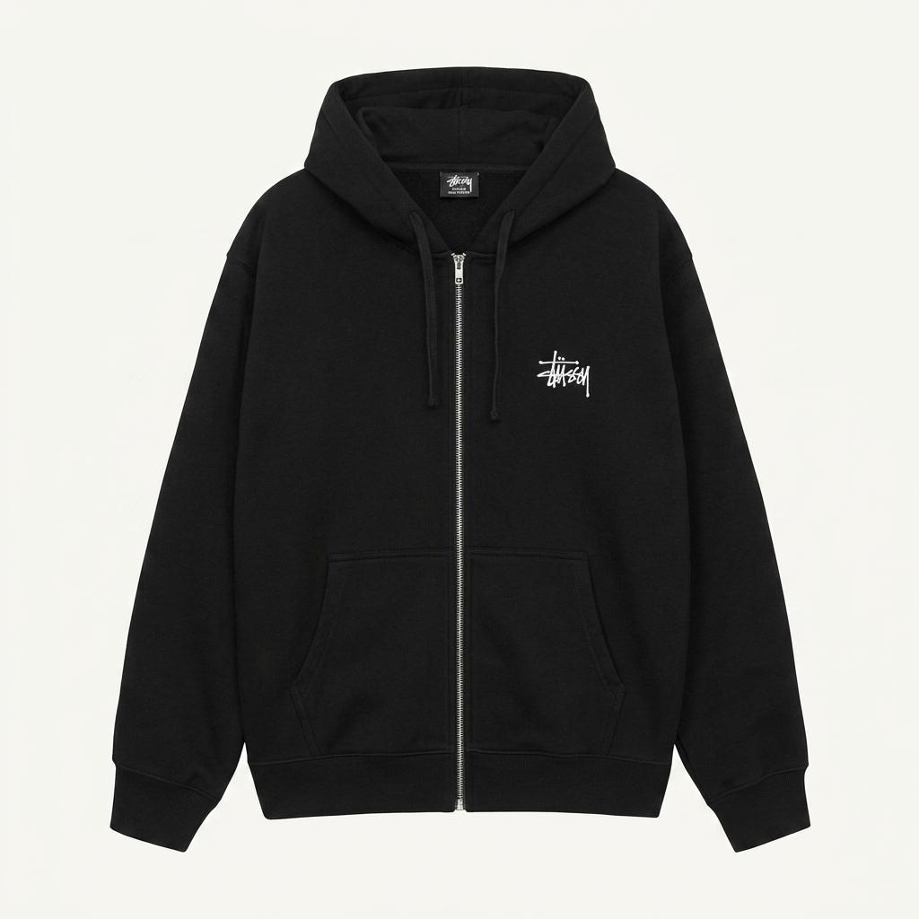 스투시 베이직 로고 후드 집업 블랙 1