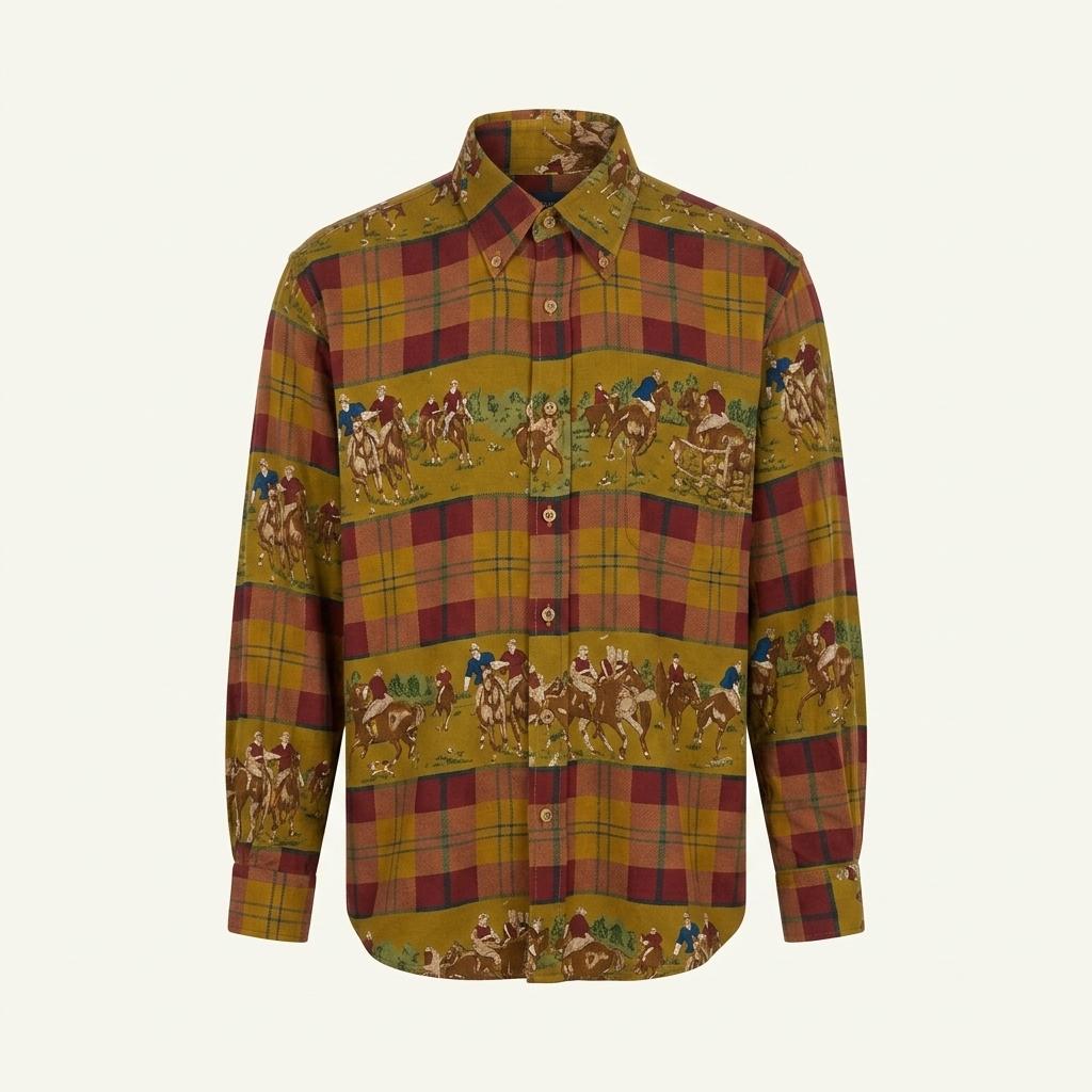 포니 브라운 브리티쉬 승마 프린트 빈티지 셔츠 L-XL 1