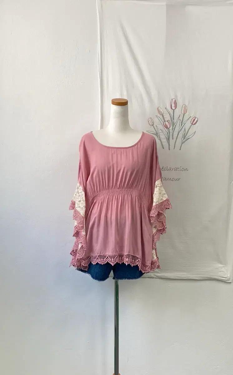 핑크 레이스 배색 쉬폰 블라우스 259 2