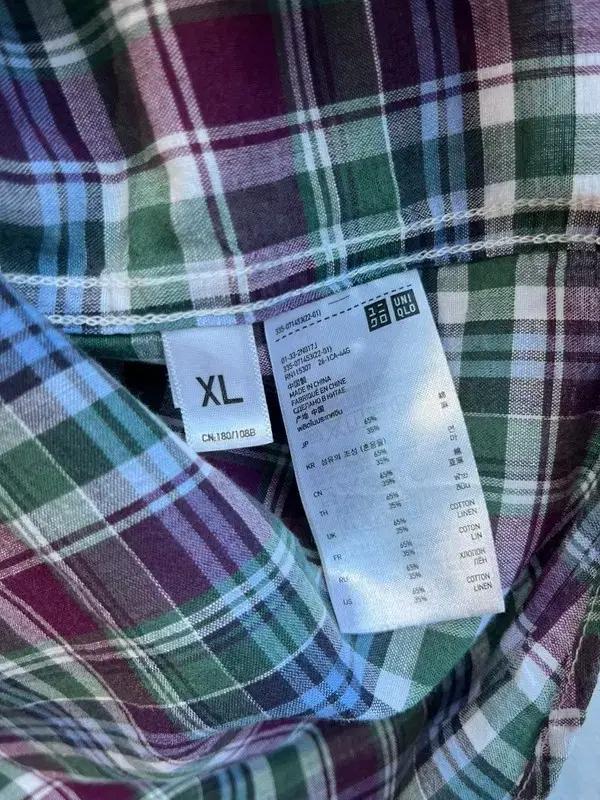 유니클로 린넨 블렌디드 체크 반팔 셔츠 XL 4