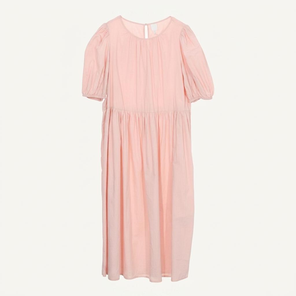 H&M 퍼프 소매 코튼 롱 원피스 핑크 1