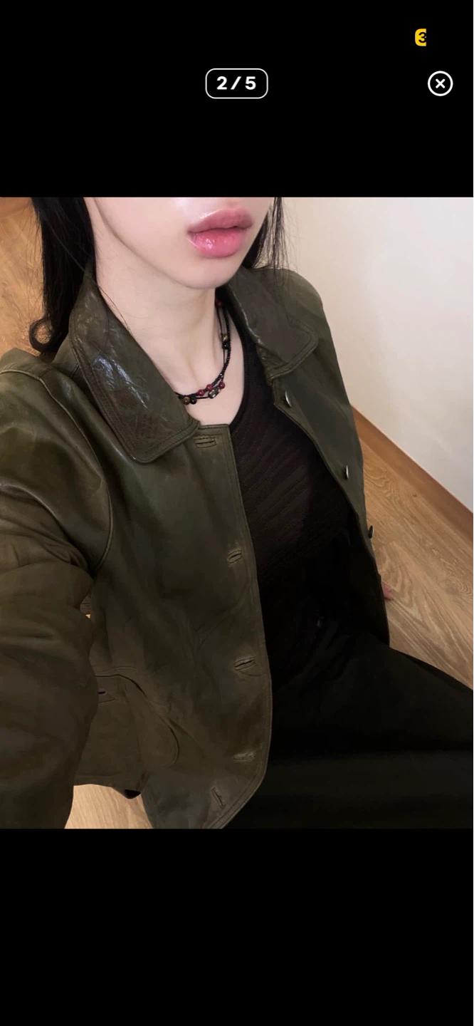 일본 빈티지 카키 레더자켓 5