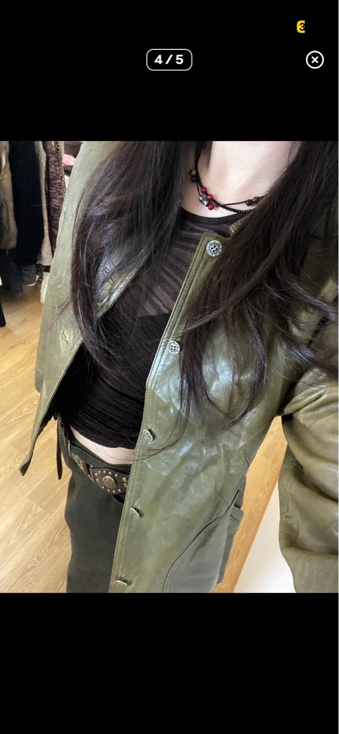일본 빈티지 카키 레더자켓 6