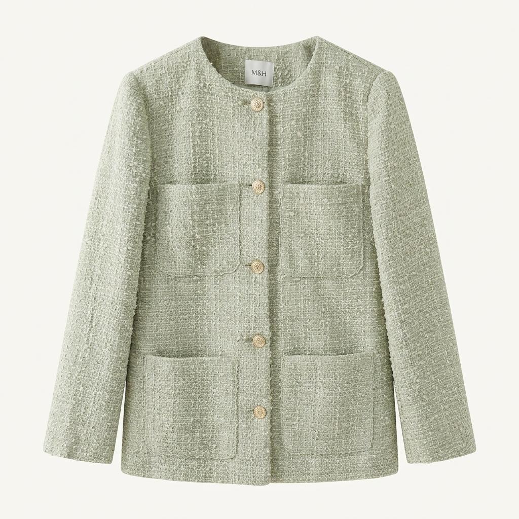 H&M 트위드 노카라 포켓 재킷 민트 1