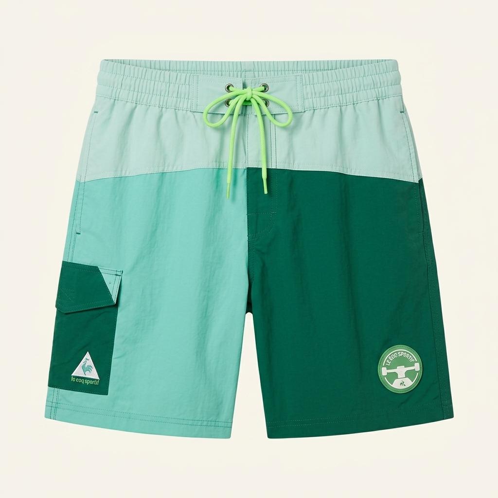 남0007490 르꼬끄 스포르티브 컬러 블록 반바지 그린 1