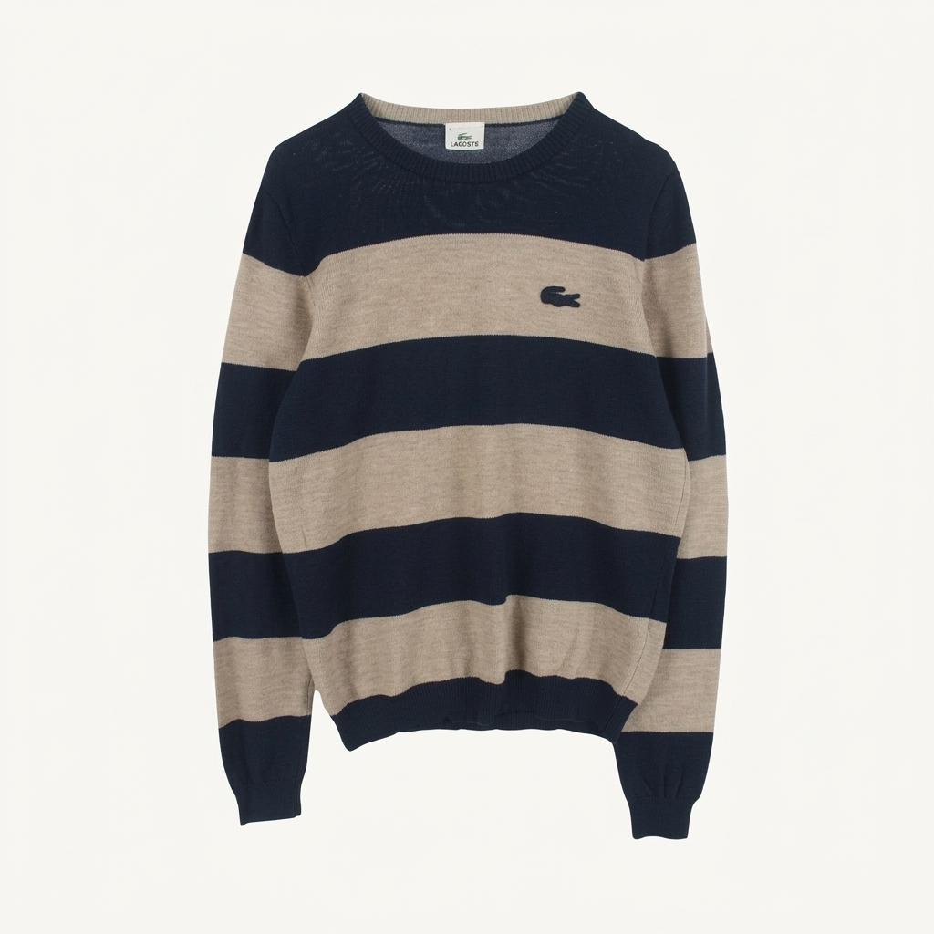 라코스테 (MEN - L) 울 100% 크록 로고 스트라이프 니트 탑 1