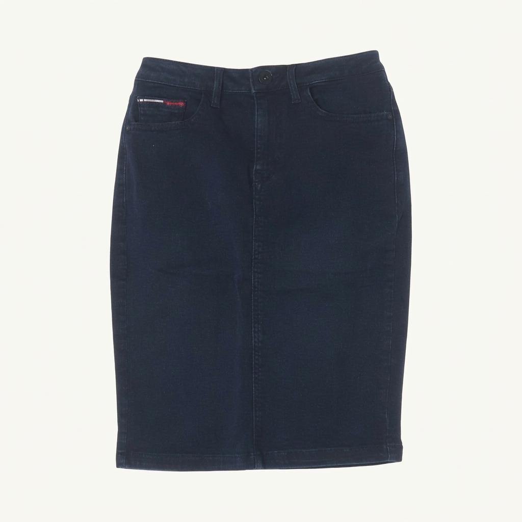 타미힐피거 (WOMEN - XS) 폴리 레이온 코튼 로고 데님 스커트