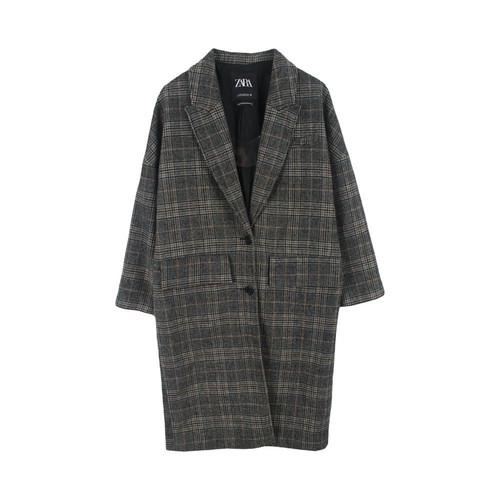 자라 (WOMEN - XS) 울 블렌드 체크 패턴 롱 코트 2
