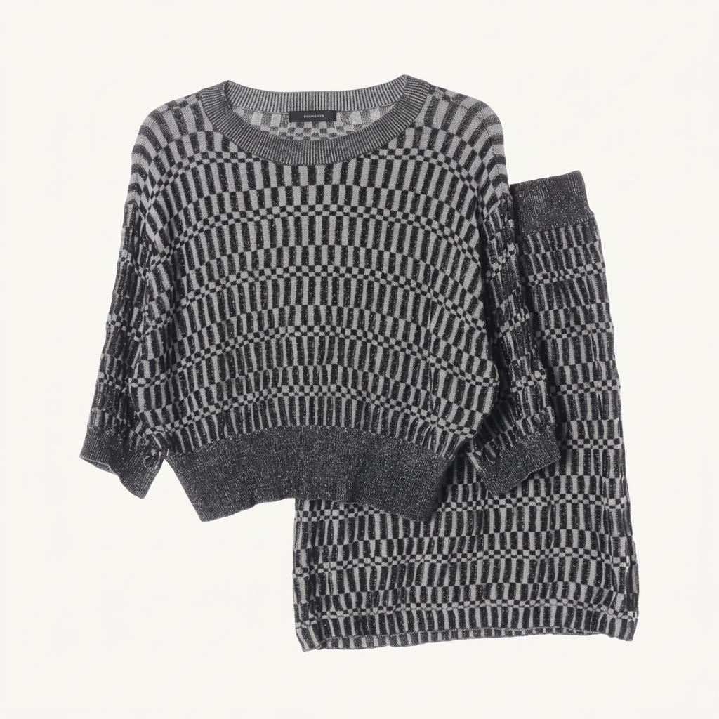 지나시스 (WOMEN - F) [SET] 2pcs 패턴 크롭 니트 탑 & 니트 스커트 1