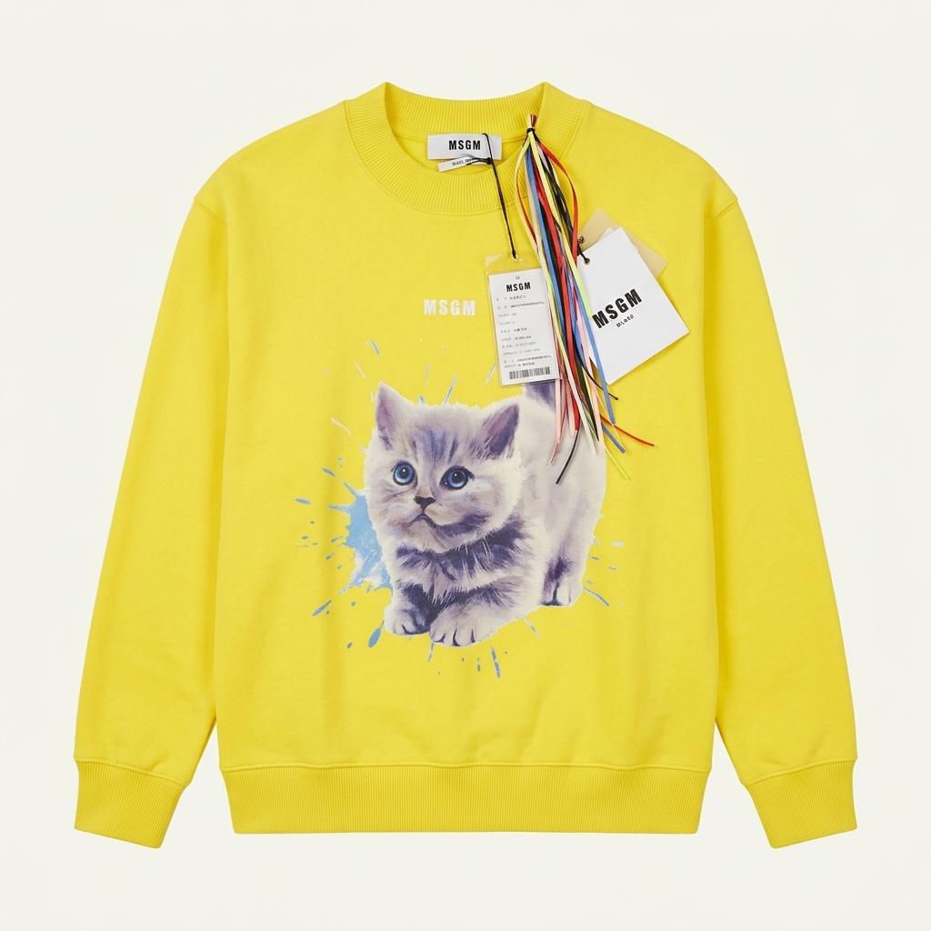 MSGM 캣 프린트 옐로우 맨투맨 스웨트셔츠 1