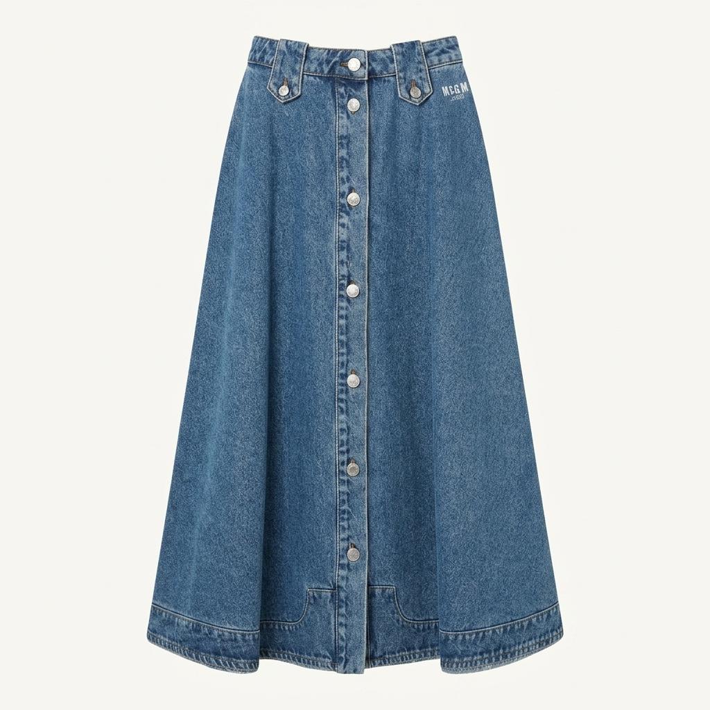MSGM 로고 자수 버튼업 데님 롱 스커트 1