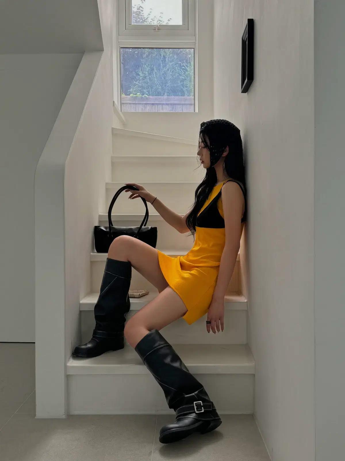 #1133 폴딩부츠 4cm 워머부츠 빈티지 버클 롱부츠 225 블랙 3