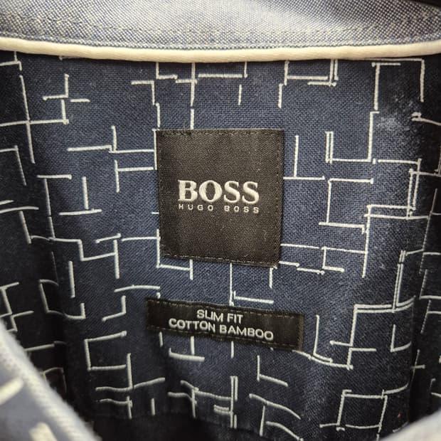 BOSS 슬림핏 코튼뱀부 셔츠 네이비 패턴 5