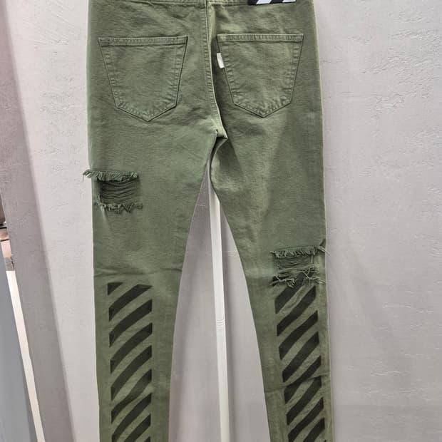 오프화이트 디스트로이드 데님 팬츠 카키 28 3