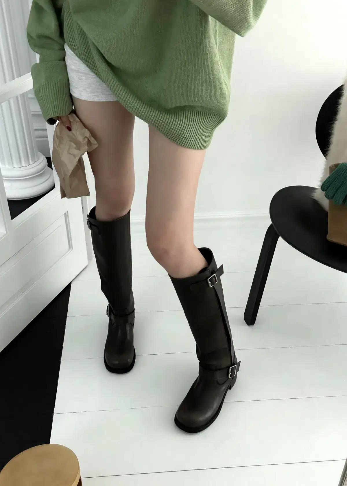 #1131 절개 빈티지 5cm 롱부츠 245 브라운 3